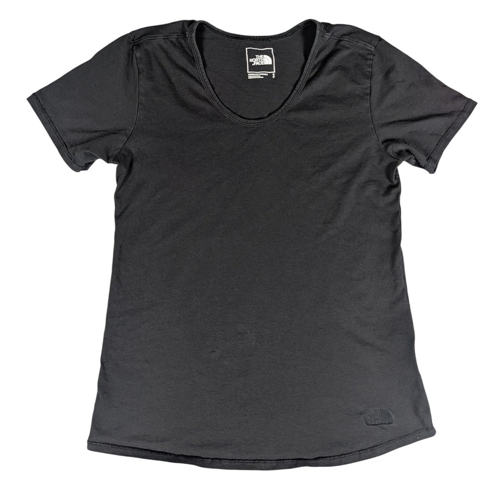 The North Face T-Shirt Womens Small Black Scoop Neck Embroidered Logo Excellent